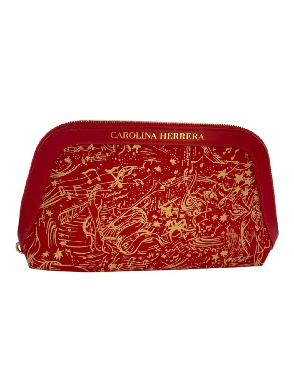 NWT Carolina Herrera Holiday Opera Special Edition Cosmetic Bag - Red & Gold